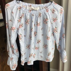 Blue and white strip long sleeve blouse